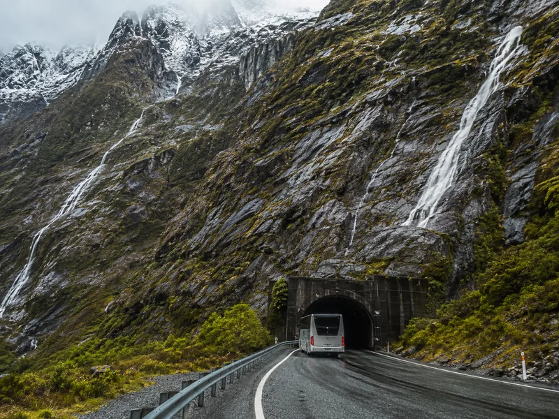 Homer Tunnel entrance on the alpine road